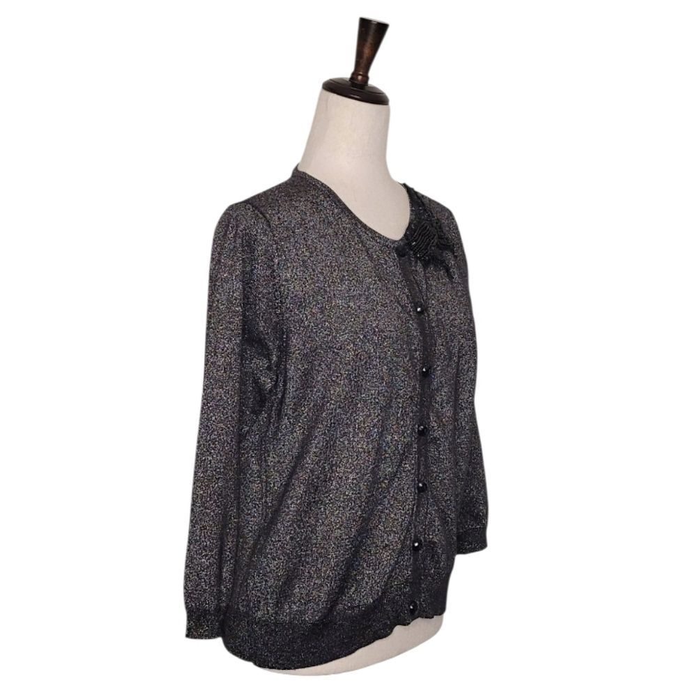 August Silk Black Sparkle Beaded Bow Accent 3/4 Sleeve Sweather Size XL - Picture 3 of 11